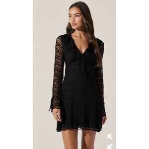ASTR The Label Black Long Sleeve Lace Mini Dress Black Goth Women Dress Size L